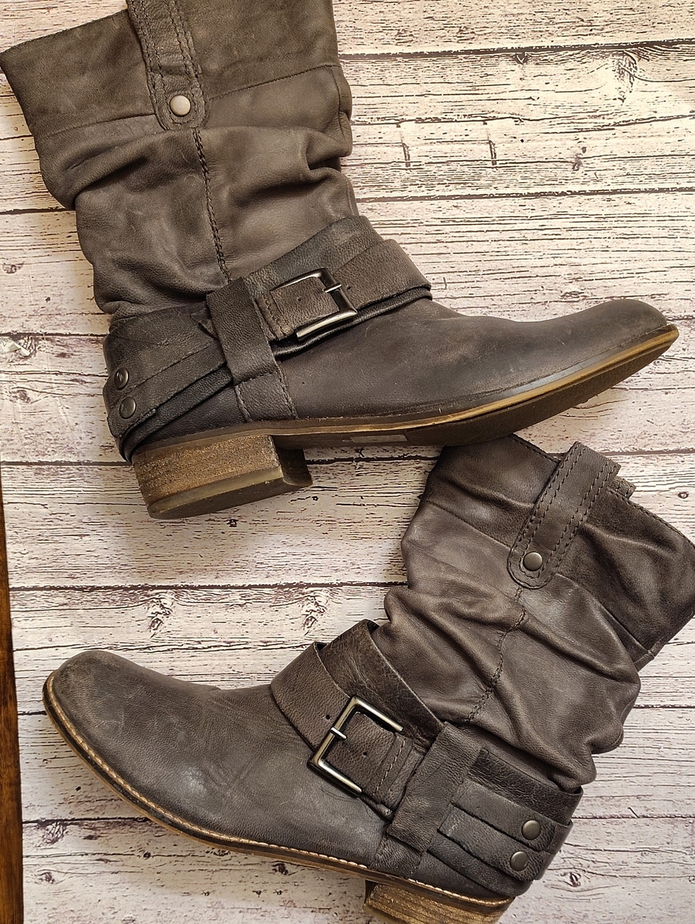 Steve Madden Gray Slouch Lace-Up Buckle Boots for Women